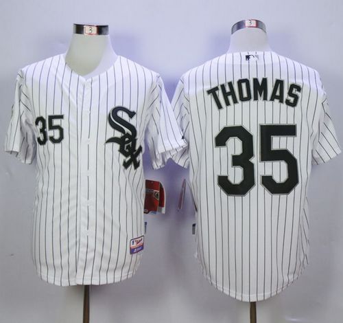 White Sox #35 Frank Thomas White(Black Strip) Cool Base Stitched MLB Jersey - Click Image to Close